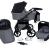 Kočárek 3 v 1 Boston Trio Travel System s autosedačkou v černo-šedé barvě