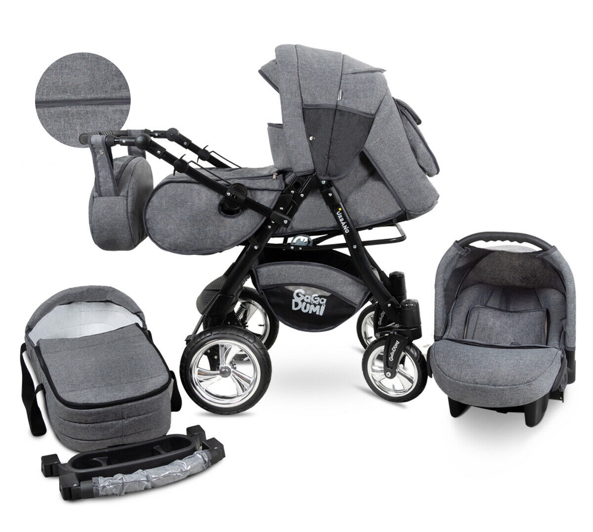 3 σε 1 καροτσάκι Urban Style Pushchair Buggy Buggy Travel Baby Pram με κάθισμα αυτοκινήτου σε όλα τα γκρι χρώματα