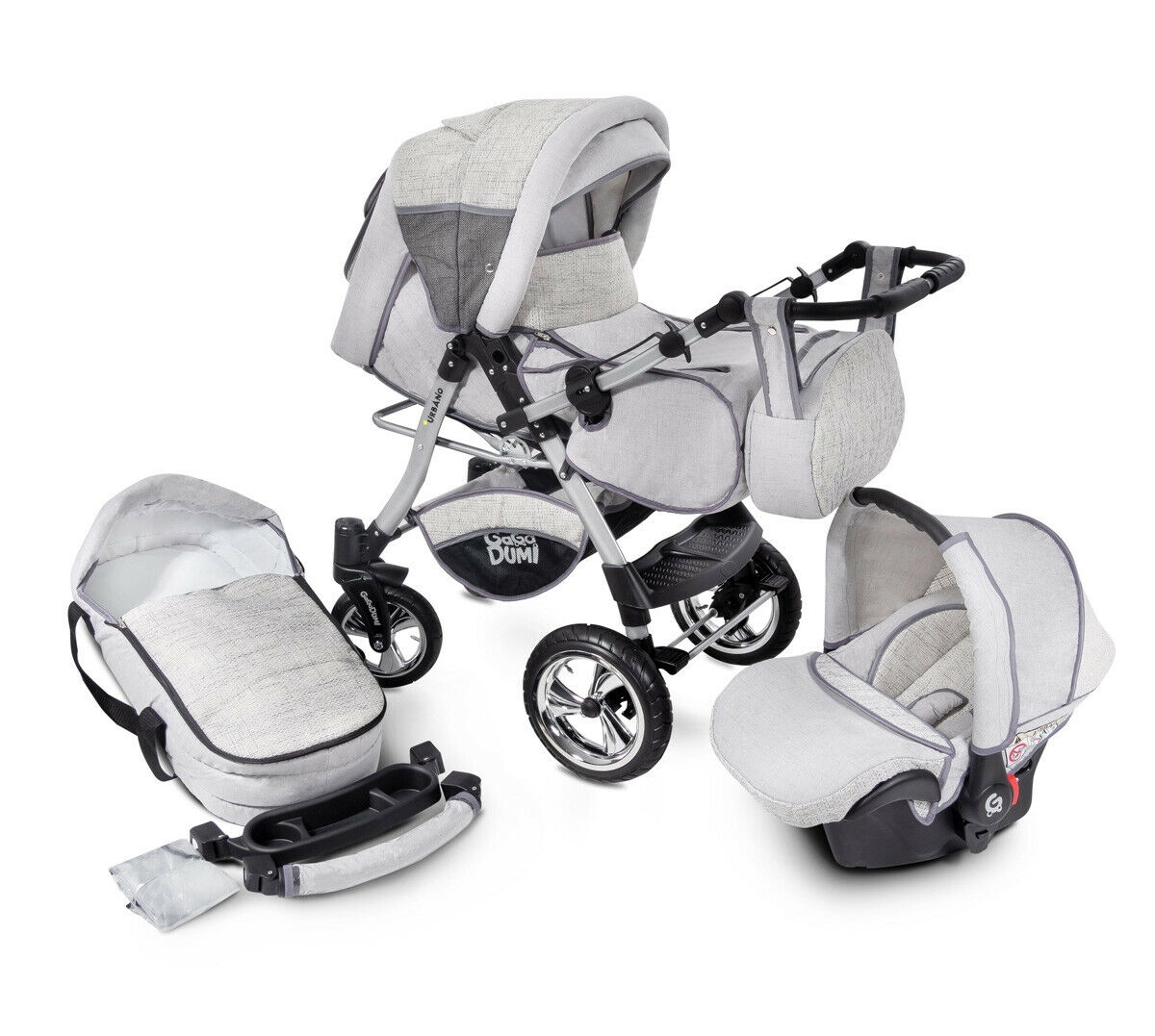 3 în 1 Cărucior Urban Style Pushchair Buggy Travel Baby Pram cu scaun auto în Vintage White