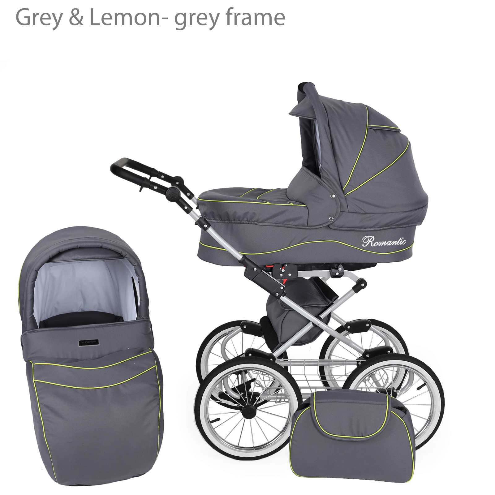 Système de voyage 3 en 1 pour bébé (poussette, siège auto, siège auto) dès la naissance, pour filles et garçons, coloris gris et citron