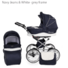3-in-1-Kinderwagen-Buggy-Reisesystem mit Autositz und Buggy ab Geburt, für Mädchen und Jungen, in Marineblau, Jeans & Weiß