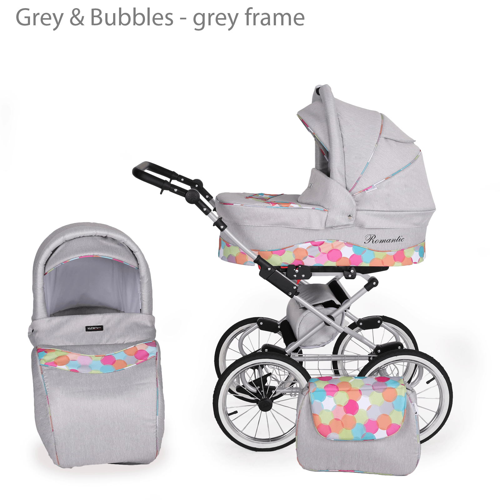 Système de voyage 3 en 1 pour bébé (poussette, siège auto, siège auto) dès la naissance, pour filles et garçons, coloris gris et bulles