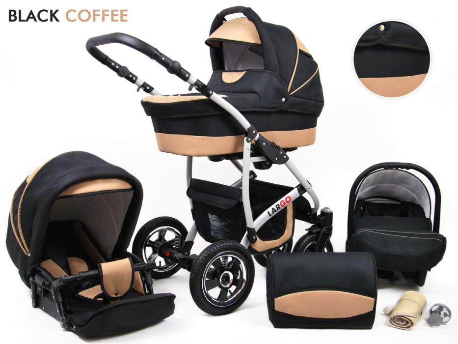 Silla de paseo/cochecito de bebé 3 en 1, sistema de viaje, todo en uno, color negro/café.