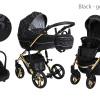 Cărucior pentru bebeluși 3 în 1 cu sistem de călătorie ușor, bază Isofix cu cadru auriu-negru