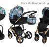 Cărucior pentru bebeluși 3 în 1 cu sistem de călătorie ușor, bază Isofix, cadru auriu multicolor și negru