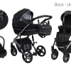 Baby Pram 3in1 Lightweight Travel System Pushchair Isofix base in black silver frame