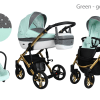 Cărucior pentru bebeluși 3 în 1 cu sistem de călătorie ușor, bază Isofix cu cadru verde-auriu