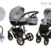 Cărucior pentru bebeluși 3 în 1 cu sistem de călătorie ușor, bază Isofix cu cadru gri-auriu