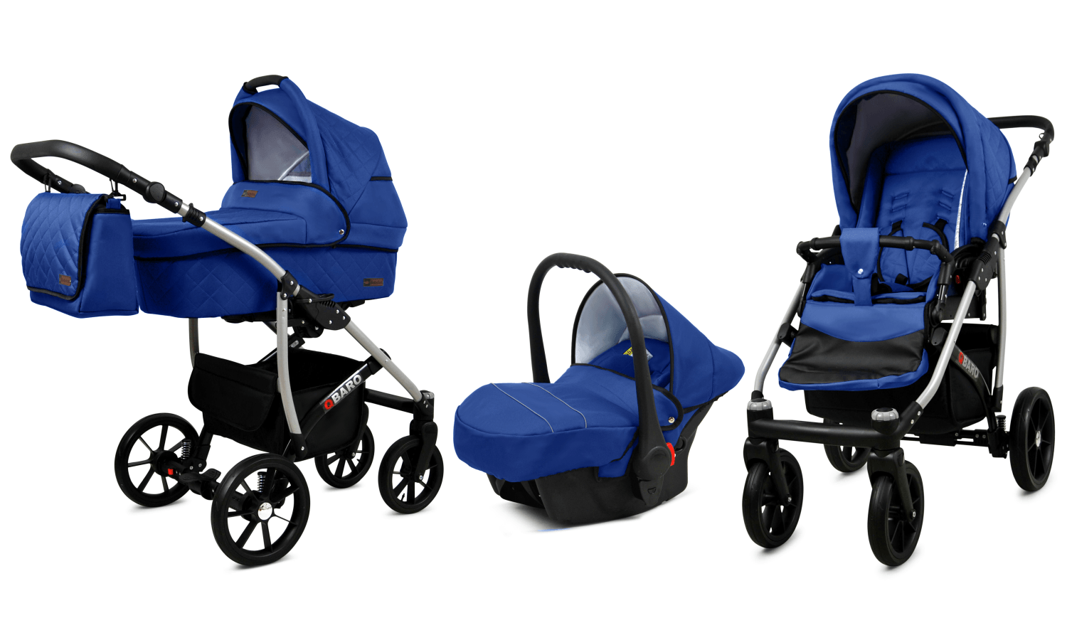 Blue Baby Pram Set Pushchair Car Seat Carrycot 3 in 1 Travel System From Birth - immagine 2