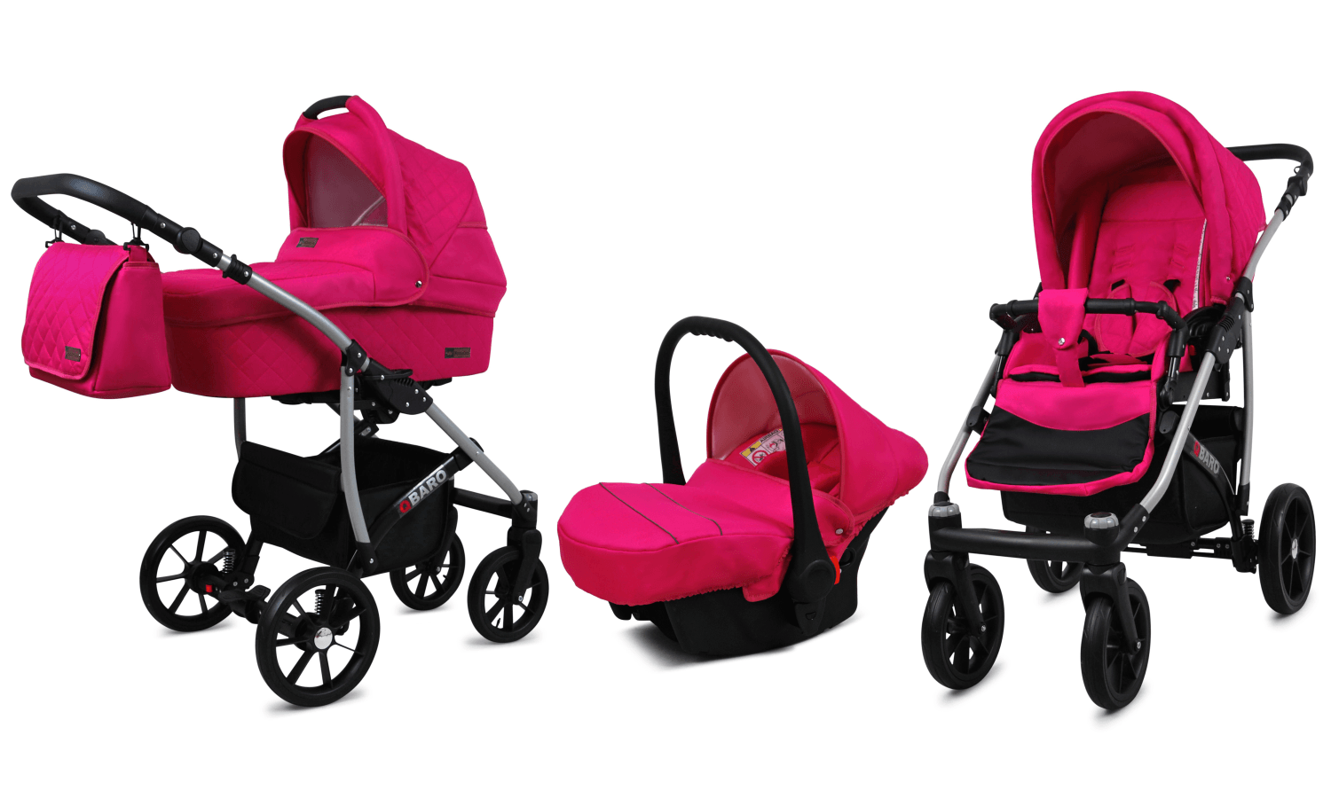 Pink Baby Pram Set Pushchair Car Seat Carrycot 3 in 1 Travel System From Birth - Imagen 2