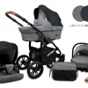 Kinderwagen ab Geburt, Buggy, 3-in-1-Reisesystem für Jungen und Mädchen mit ISOFIX-Basis – Grau, Flex Schwarz – schwarzes Gestell
