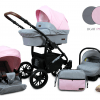 Cărucior pentru bebeluși de la naștere, sistem de călătorie 3 în 1, bază ISOFIX pentru băieți și fete - roz deschis - cadru negru