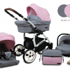Kinderwagen ab Geburt, Buggy, 3-in-1-Reisesystem für Jungen und Mädchen mit ISOFIX-Basis – Hellrosa – weißes Gestell