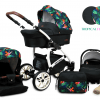 Baby Pram From Birth Pushchair Buggy 3 in1 Travel System Boys Girls ISOFIX BASE -Tropical Flowers - white frame