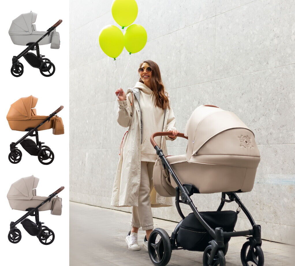 Eco-Leather Baby Pram 4 in 1 Travel System Pushchair with Car Seat in Green - Imagem 2