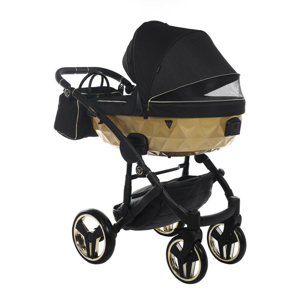 Baby Parm Mirror Satin Stroller 4in1 Travel System In Black and Gold - imagine 2