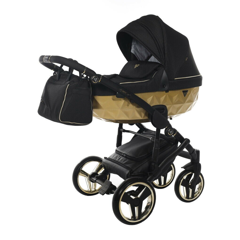 Baby Parm Mirror Satin Stroller 4in1 Travel System In Black and Gold - imagine 3