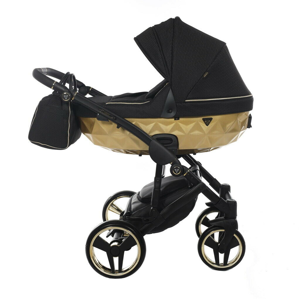 Cărucior Baby Parm Mirror Satin, sistem de călătorie 4 în 1, negru și auriu