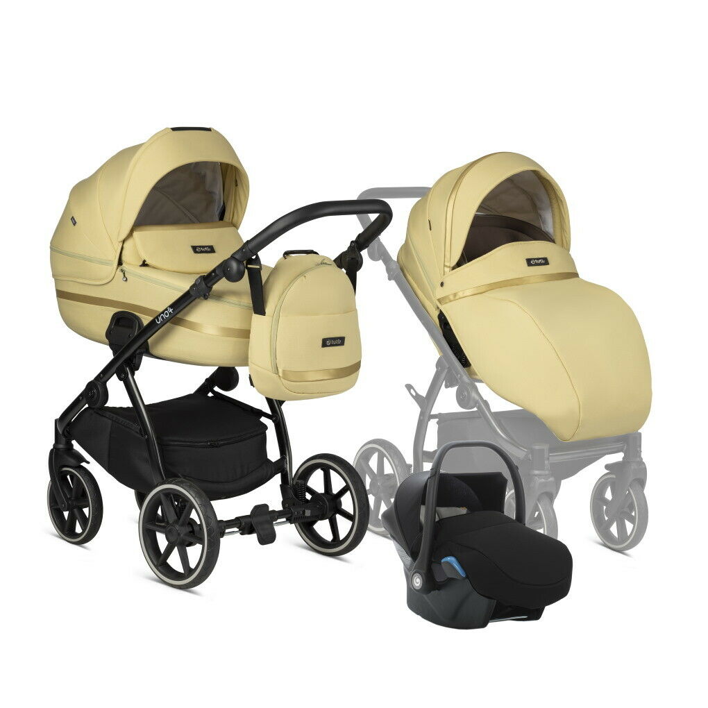 Baby Pram 4 in 1 Travel System Pushchair with Car Seat in Yellow - imagine 2