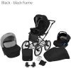 Poussette rétro classique 3 en 1 pour bébé, système de voyage noir - Cadre noir