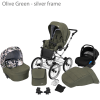 Nuovo set passeggino retrò per neonati, passeggino classico 3 in 1, sistema da viaggio, verde oliva, telaio argento