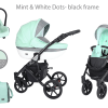 Carrinho de Bebê Sistema de Viagem 3 em 1 com Cadeirinha para Auto, Carrinho de Passeio Dobrável Desde o Nascimento - Verde Menta com Bolinhas Brancas (estrutura preta)