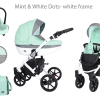 Carrinho de Bebê Sistema de Viagem 3 em 1 com Cadeirinha para Auto, Carrinho Dobrável para Bebê Desde o Nascimento - Verde Menta com Bolinhas Brancas (estrutura branca)