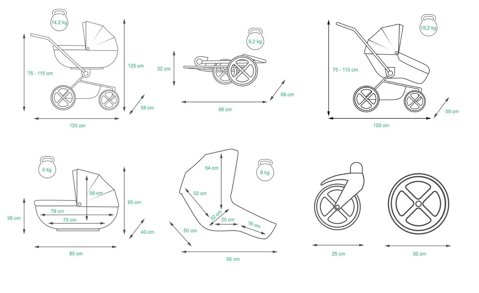 Baby Pram 3 in 1 Travel System Pushchair with Car Seat in Pattern – Image 11
