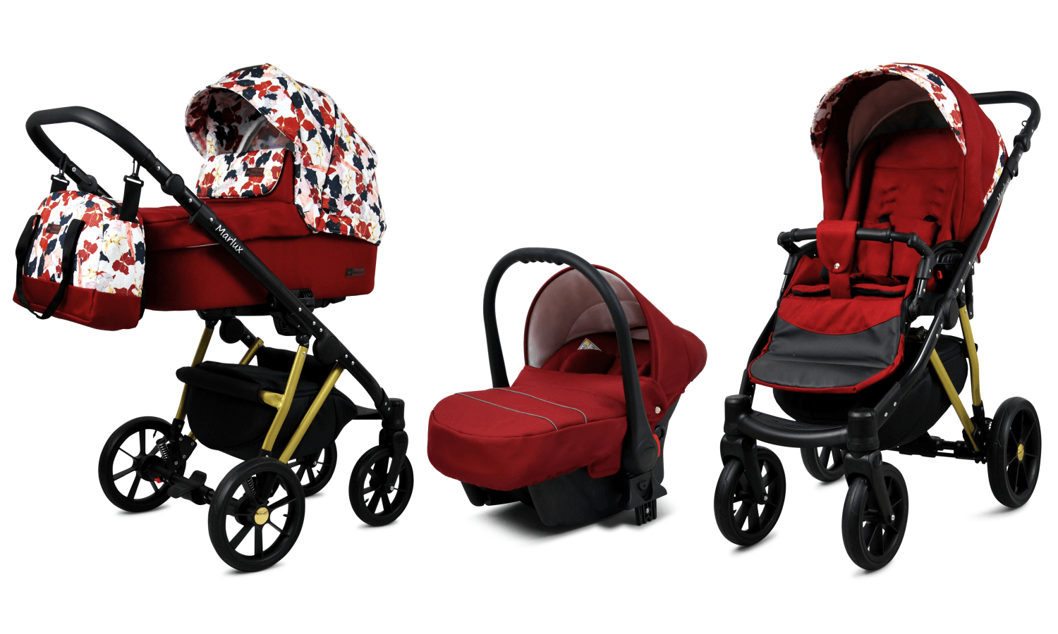 3in1 Luxury Baby Pram Newborn Car Seat - Claret & Flowers – Image 2