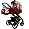 Poussette bébé 3 en 1 de luxe avec siège auto pour nouveau-né - Bordeaux et fleurs