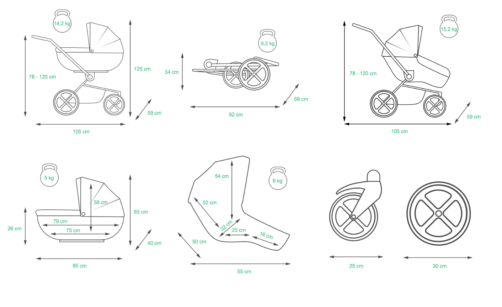 3in1 Luxury Baby Pram Newborn Car Seat - Green – Image 5