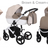 Poussette de luxe pour bébé, poussette légère, système de voyage avec siège auto - Marron et crème - cadre blanc