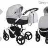 Poussette de luxe pour bébé, poussette légère, système de voyage avec siège auto - Gris - cadre blanc