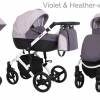 Poussette de luxe pour bébé, poussette légère, système de voyage avec siège auto - Violet et bruyère - cadre blanc
