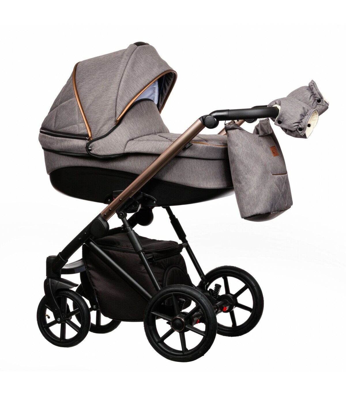 Baby Pram 4 in 1 Travel System Pushchair with Car Seat in Grey