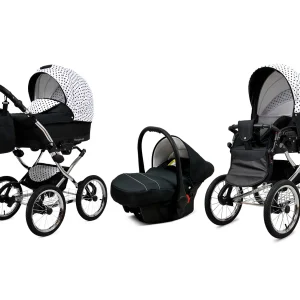 Black Dots Pram Pushchair 3 in 1 – BabyLux Margaret Exclusive Travel System with Car Seat