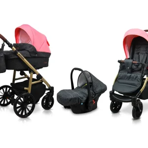 Black Coral Pram Pushchair 3 in 1 – BabyLux Aspero Travel System with Car Seat
