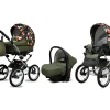 Roses With Tulips On Black Pram Pushchair 3 in 1 – BabyLux Margaret Exclusive Travel System with Car Seat