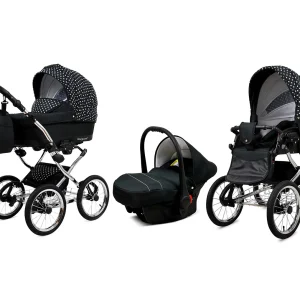 White Dots Pram Pushchair 3 in 1 – BabyLux Margaret Exclusive Travel System with Car Seat