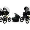 Black Dots Pram Pushchair 3 in 1 – BabyLux Margaret Gold Travel System with Car Seat