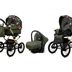 Roses With Tulips Pram Pushchair 3 in 1 – BabyLux Margaret Gold Travel System with Car Seat