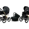 White Dots Pram Pushchair 3 in 1 – BabyLux Margaret Gold Travel System with Car Seat