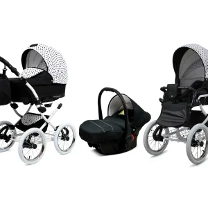Black Dots Pram Pushchair 3 in 1 – BabyLux Margaret White Travel System with Car Seat