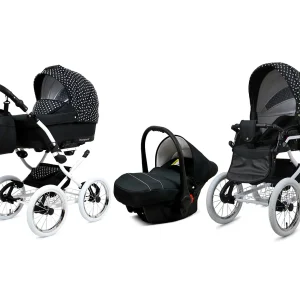 White Dots Pram Pushchair 3 in 1 – BabyLux Margaret White Travel System with Car Seat