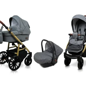 Grey Flex Pram Pushchair 3 in 1 – BabyLux Aspero Travel System with Car Seat