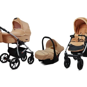 Beige Pram Pushchair 3 in 1 – BabyLux Qbaro Travel System with Car Seat