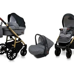 Grey Flex Black Pram Pushchair 3 in 1 – BabyLux Aspero Travel System with Car Seat