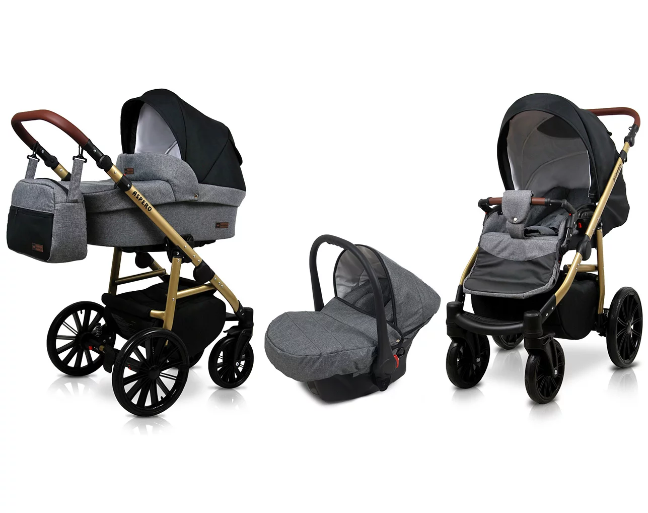 Grey Flex Black Pram Pushchair 3 in 1 – BabyLux Aspero Travel System with Car Seat