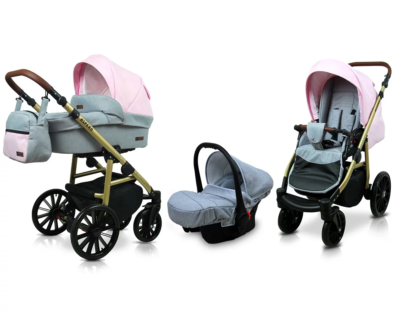 Light Pink Pram Pushchair 3 in 1 – BabyLux Aspero Travel System with Car Seat