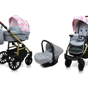 Peony And Rose Pram Pushchair 3 in 1 – BabyLux Aspero Travel System with Car Seat